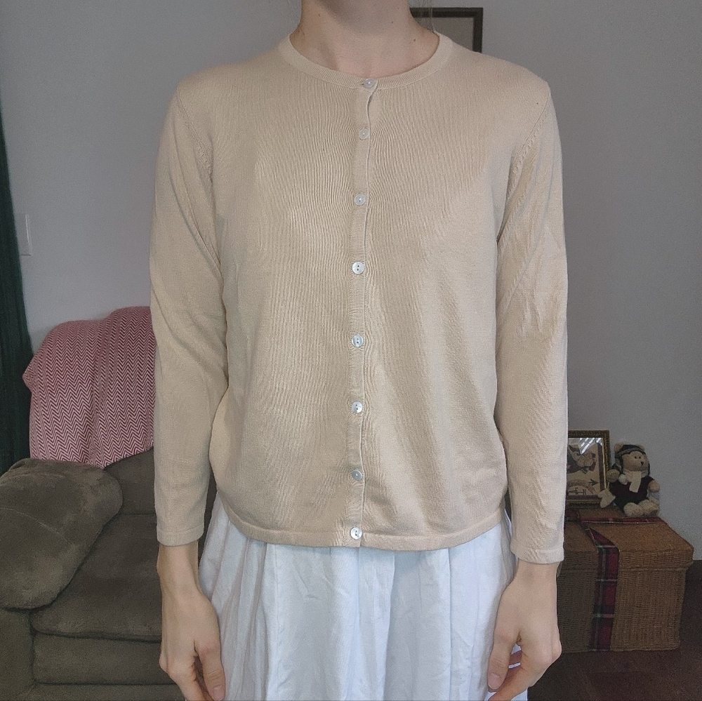 Liz Baker Cream Button Up Sweater Cardigan Size Medium Petite